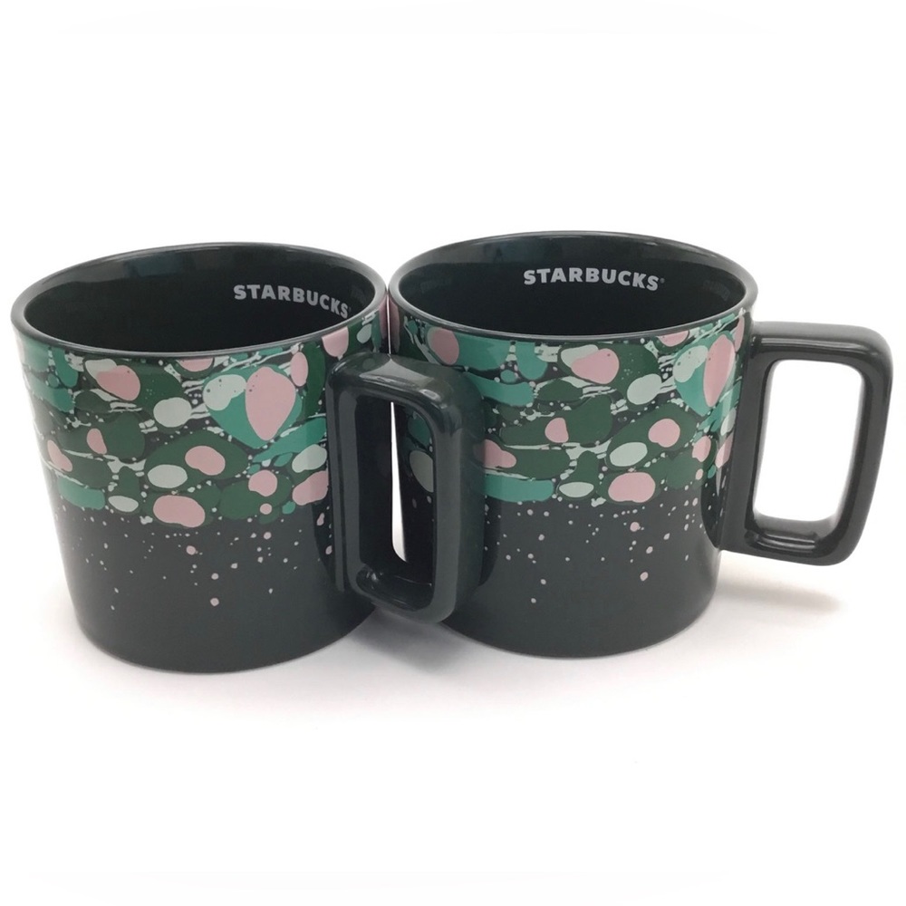 2 New Starbucks Holiday 2022 Venetian Marble Forest Green Ceramic Coffee Mugs